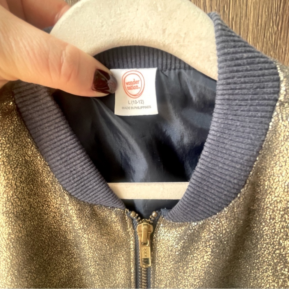 Wonder Nation Girls Metallic Bomber Jacket Size L(10/12). - Picture 4 of 7